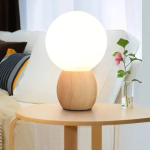 ORBILUX - Nachtkastlamp met houten voetstuk en orb-design