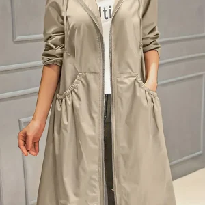 ELISE - Lang damesjack met capuchon, ritssluiting en gerimpelde zakken