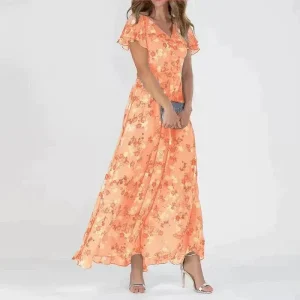 Maxi-jurk met bloemenprint en V-hals voor dames – EMMA