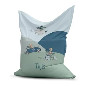 Zitzak met naam en dieren onderweg